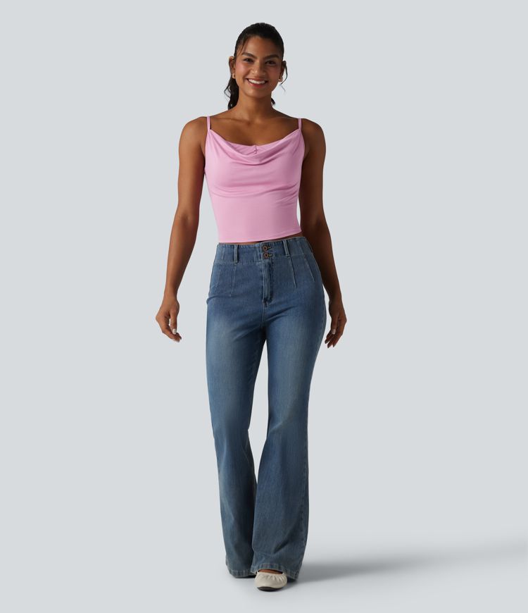 Lässiges Tanktop aus geripptem Strick mit Wasserfallausschnitt, verstellbaren Trägern und integriertem BH