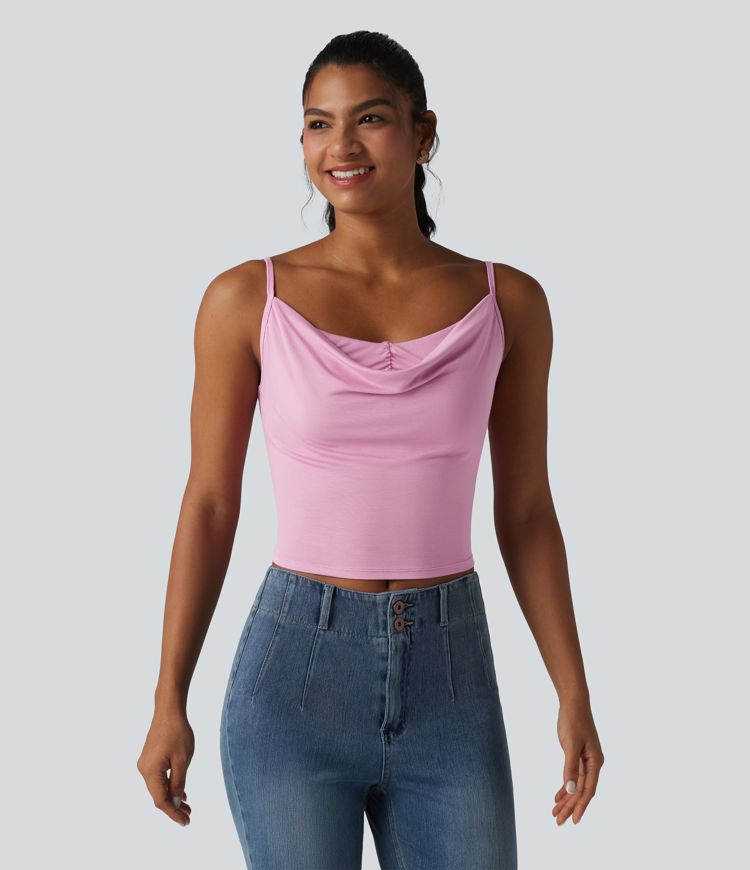 Lässiges Tanktop aus geripptem Strick mit Wasserfallausschnitt, verstellbaren Trägern und integriertem BH