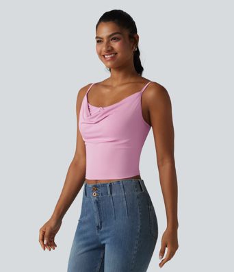 Lässiges Tanktop aus geripptem Strick mit Wasserfallausschnitt, verstellbaren Trägern und integriertem BH