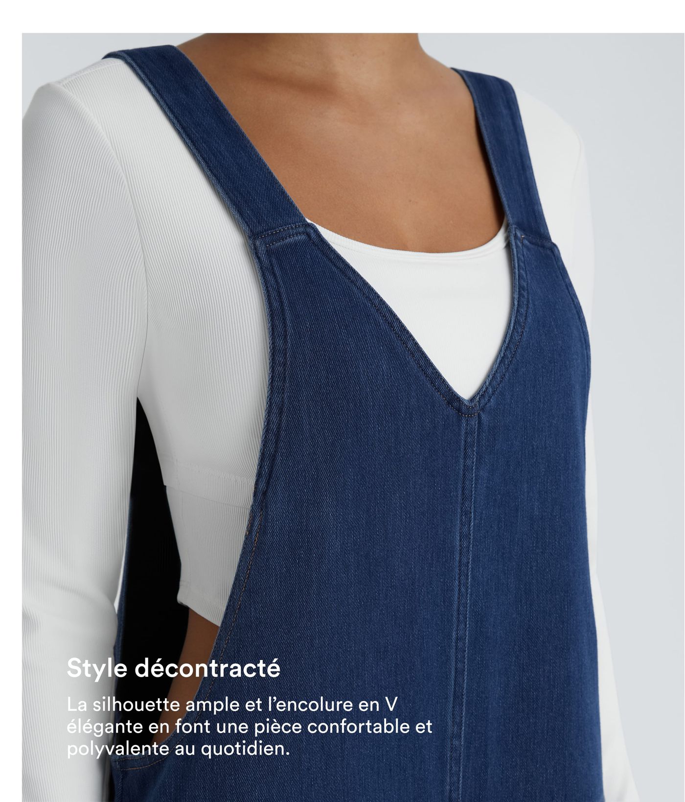 Halara Flex™ V-Ausschnitt Taschen Gewaschene Denim Casual Latzhose