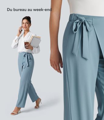 Pantalon Tailleur Large Fluide Taille Haute Fermeture Éclair Invisible 