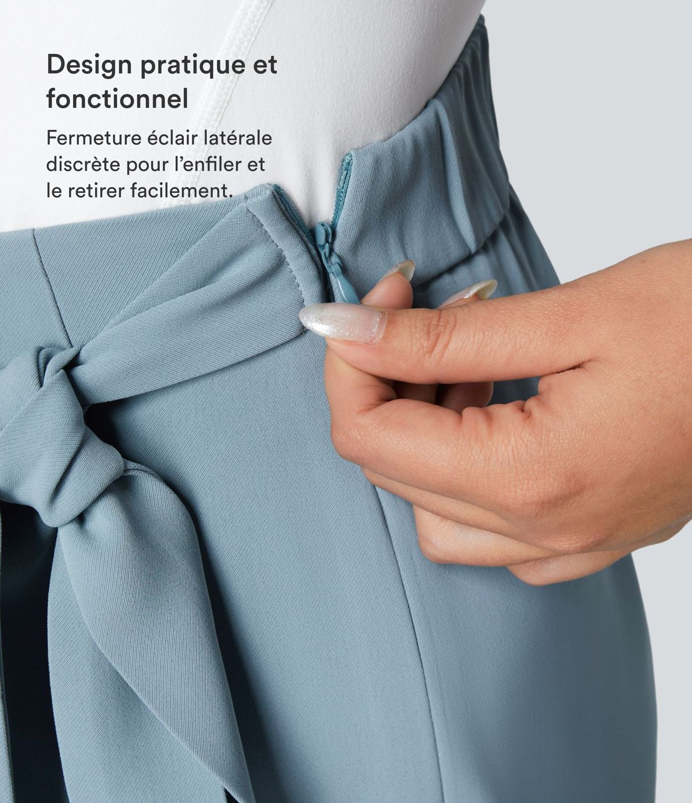 Pantalon Tailleur Large Fluide Taille Haute Fermeture Éclair Invisible 