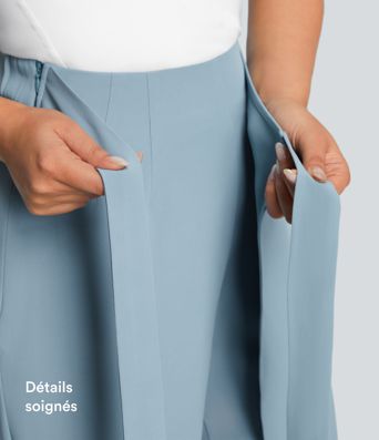 Pantalon Tailleur Large Fluide Taille Haute Fermeture Éclair Invisible 