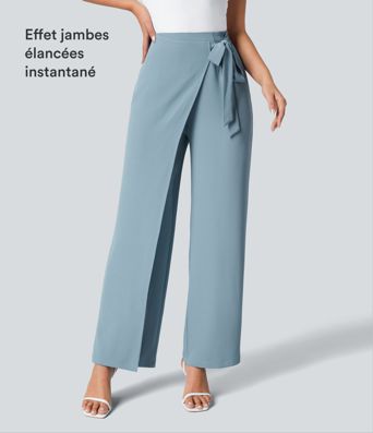 Pantalon Tailleur Large Fluide Taille Haute Fermeture Éclair Invisible 