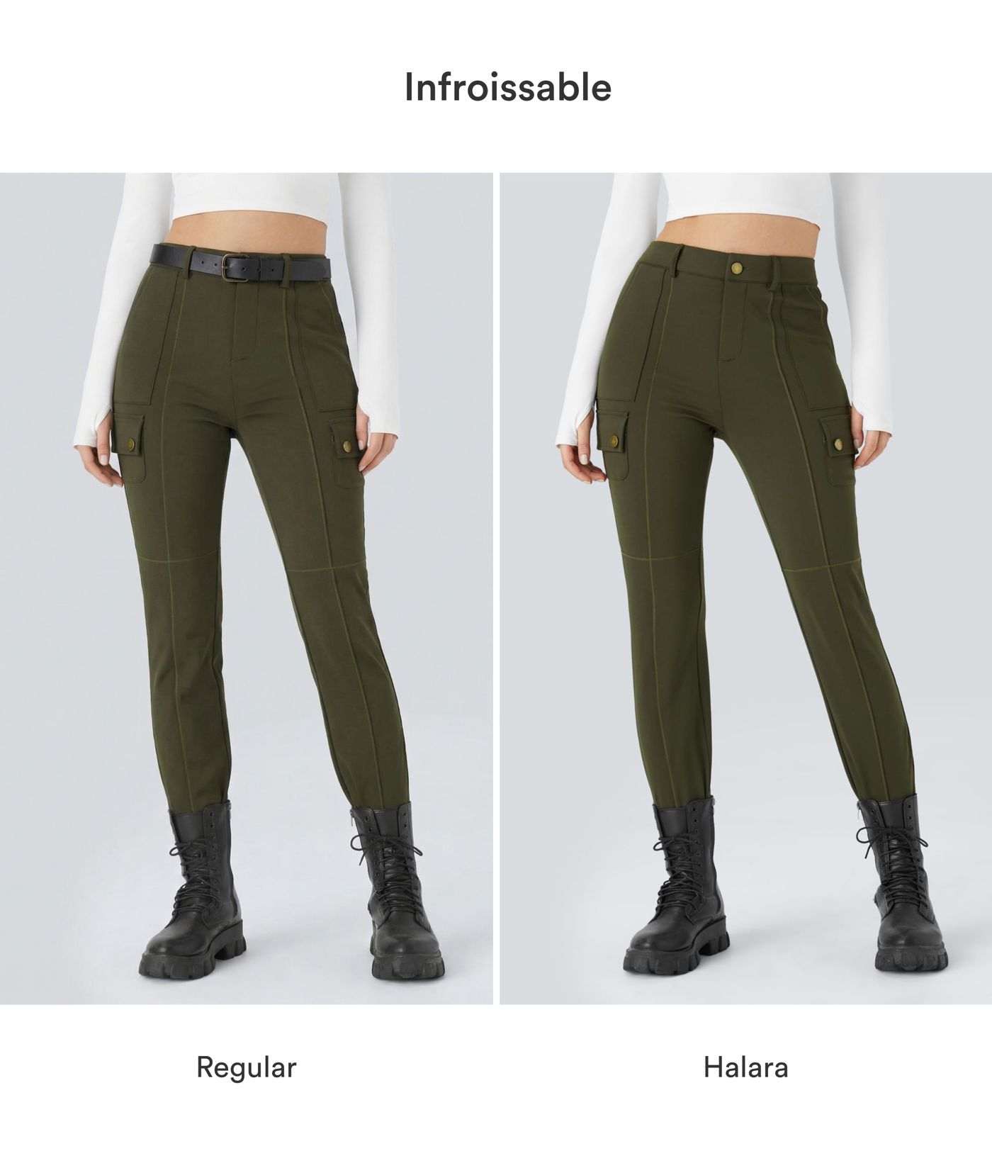 Hohe Taille Cargo-Hose mit Reißverschlusstaschen, einfarbig und eng geschnitten