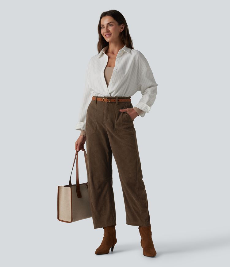 Halara Flex™ High Waisted Corduroy Work Barrel Leg Pants with Pockets