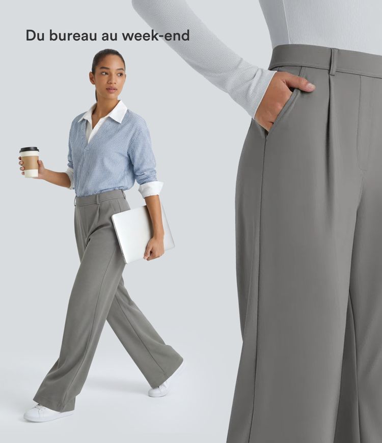 Pantalon tailleur évasé taille haute Halara Flex™ DayStretch avec poches Pantalon tailleur évasé taille haute Halara Flex™ DayStretch avec poches