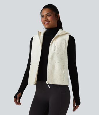 Gilet de sport sherpa à capuche avec poches