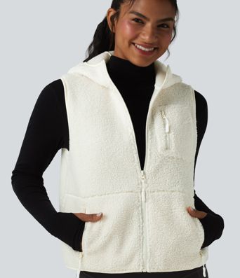 Gilet de sport sherpa à capuche avec poches