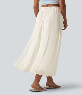 Fließender Midirock mit hohem Bund