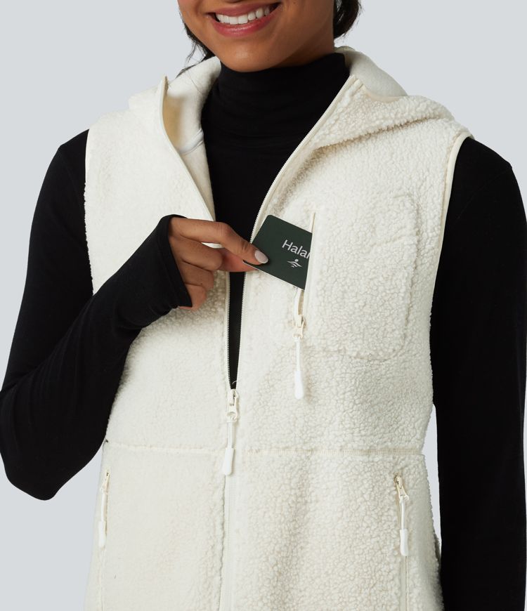Gilet de sport sherpa à capuche avec poches