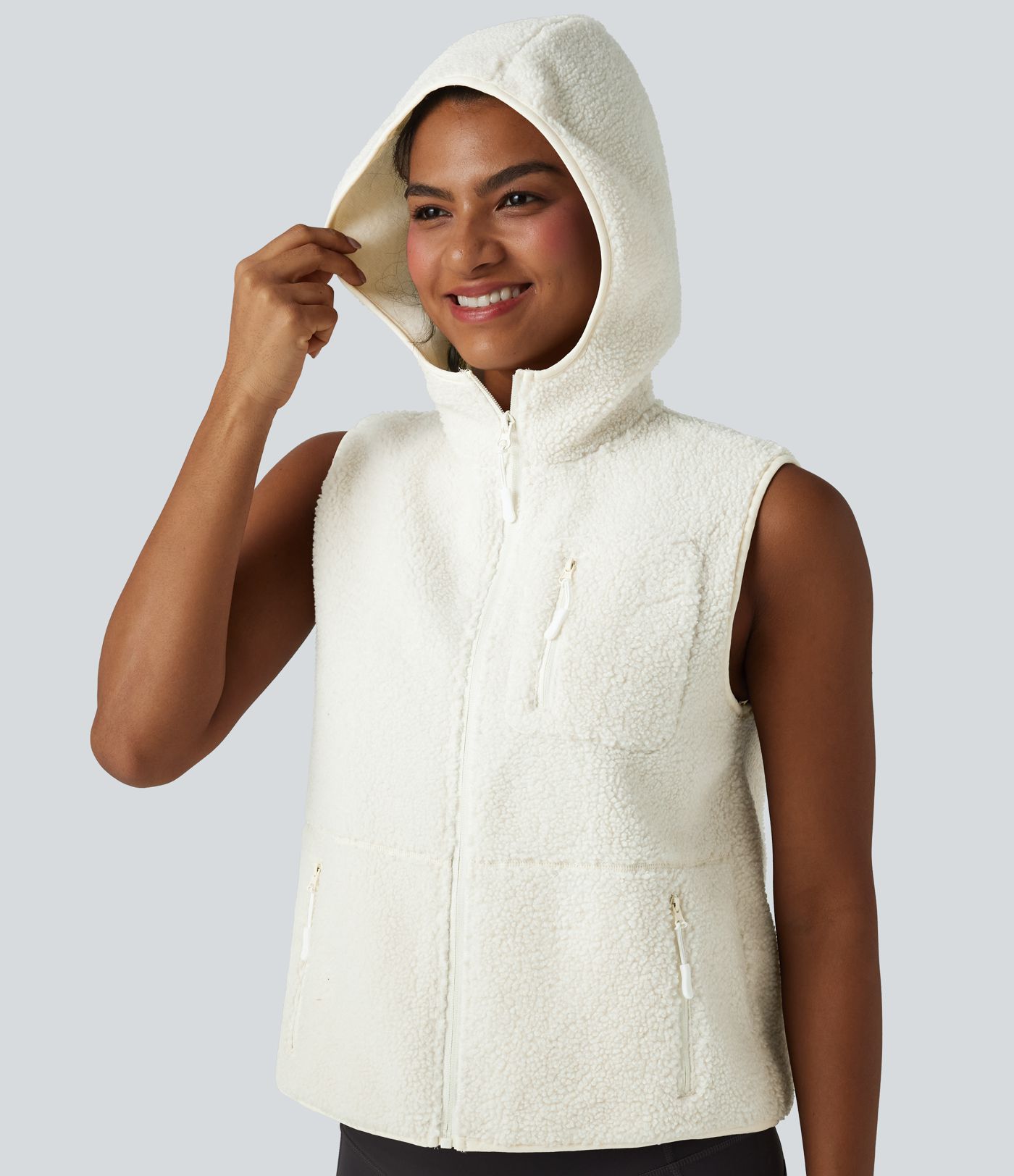 Gilet de sport sherpa à capuche avec poches