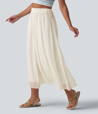 Fließender Midirock mit hohem Bund