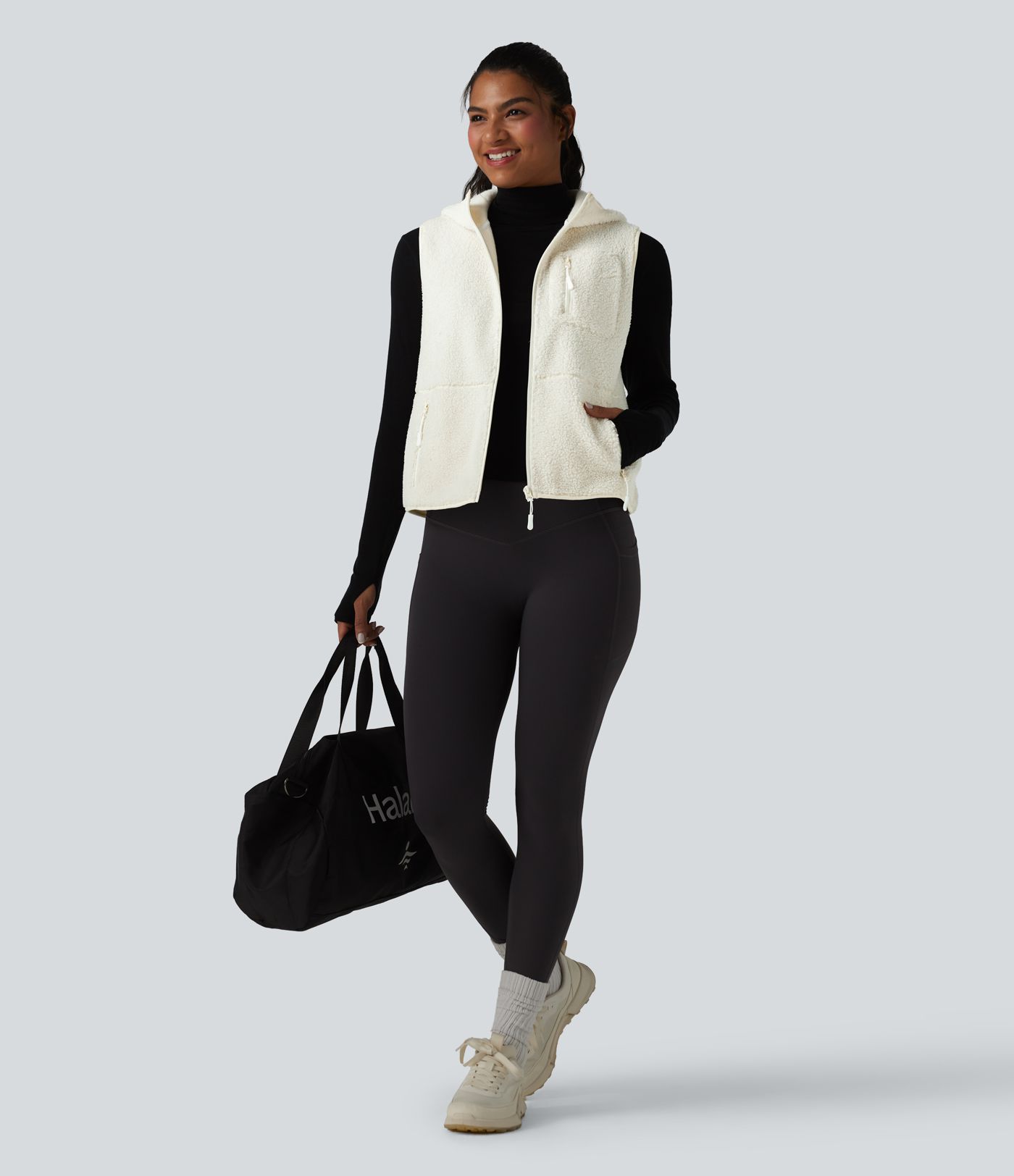 Gilet de sport sherpa à capuche avec poches