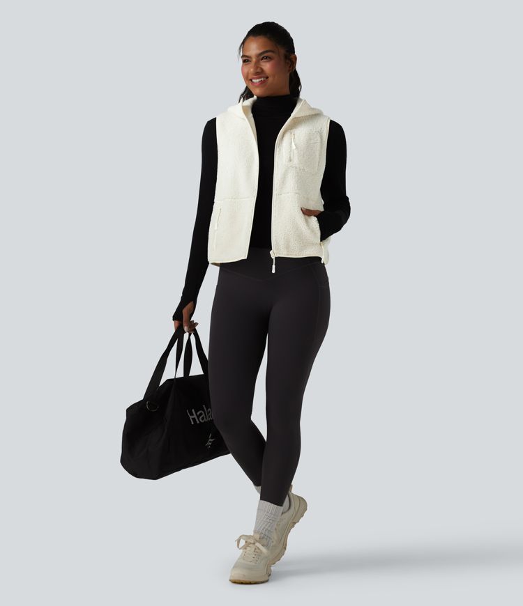 Gilet de sport sherpa à capuche avec poches