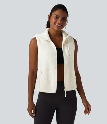 Gilet de sport sherpa à capuche avec poches