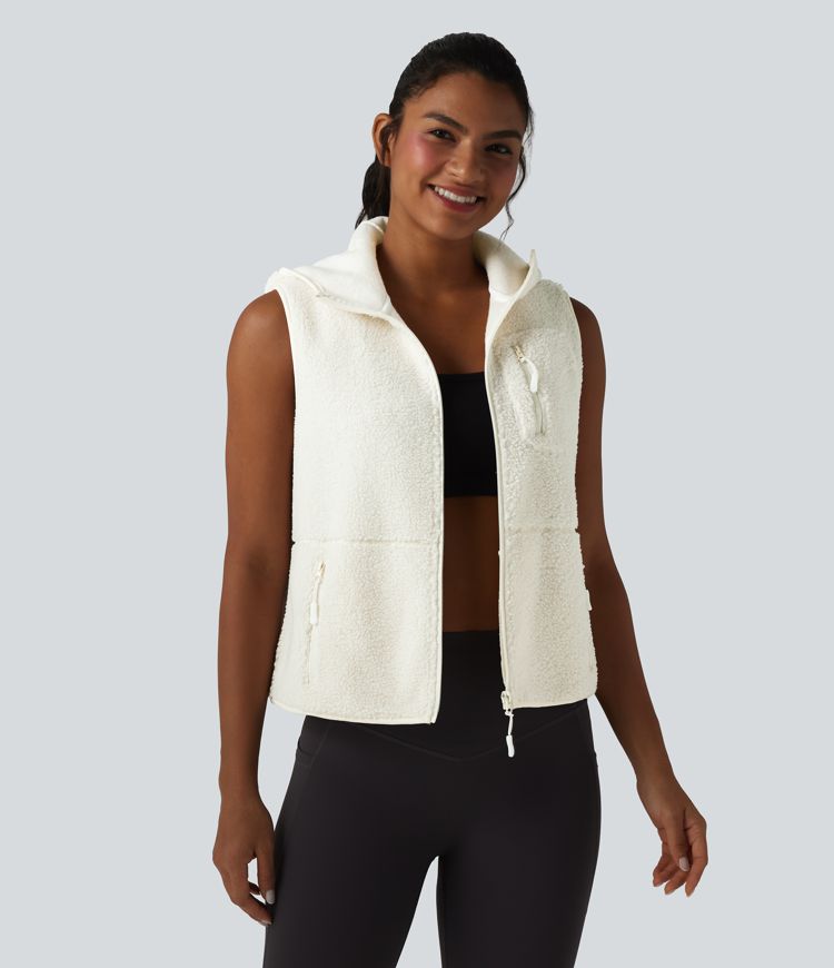 Gilet de sport sherpa à capuche avec poches