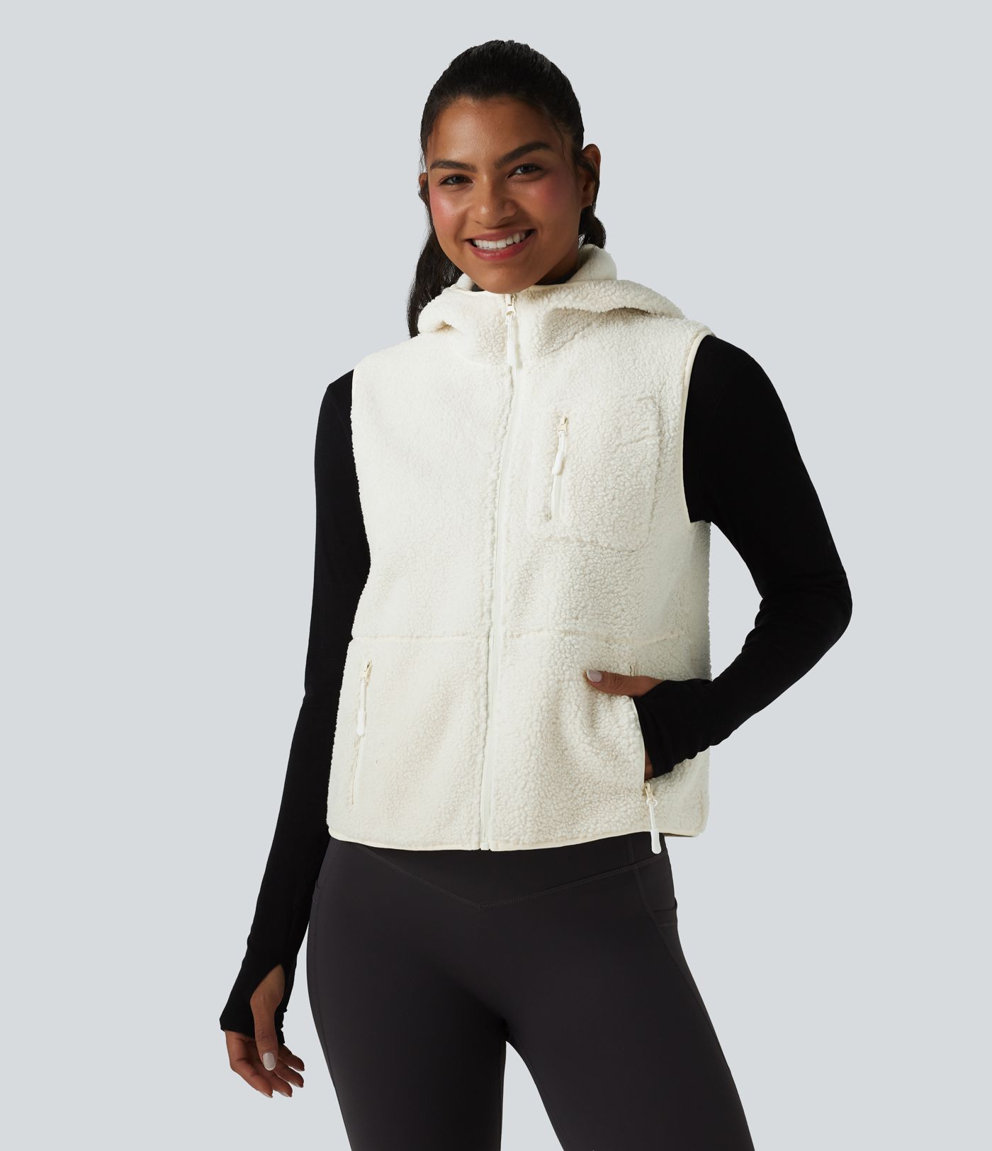 Gilet de sport sherpa à capuche avec poches