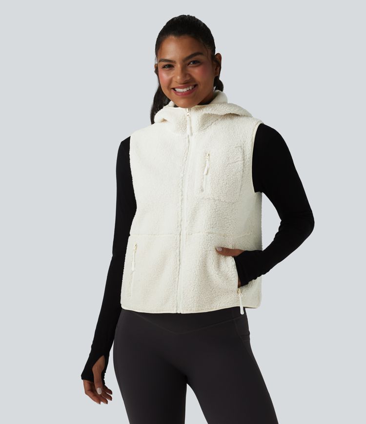 Gilet de sport sherpa à capuche avec poches