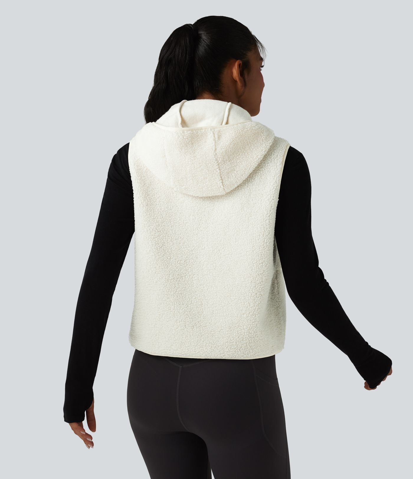 Gilet de sport sherpa à capuche avec poches