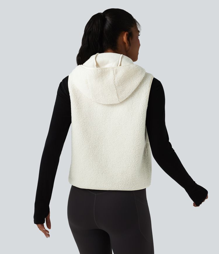 Gilet de sport sherpa à capuche avec poches
