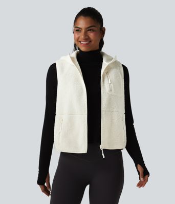 Gilet de sport sherpa à capuche avec poches
