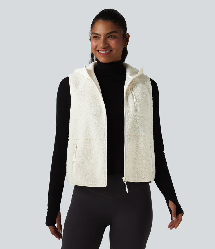 Gilet de sport sherpa à capuche avec poches