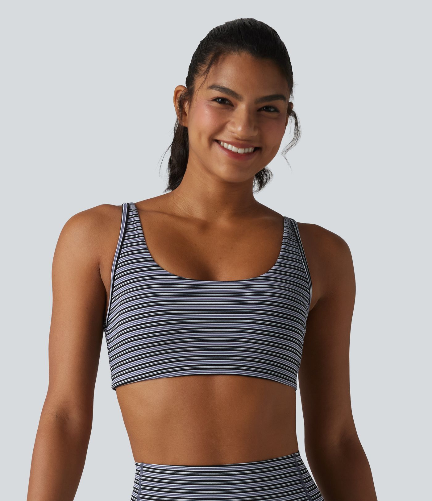 Halara UltraSculpt™ Jacquard Stripe Low Support U-Neck Cut-out Built-in Bra Yoga Sports Bra