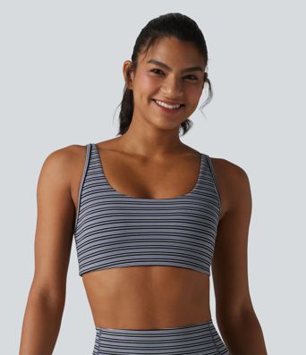 Halara UltraSculpt™ Jacquard Stripe Low Support U-Neck Cut-out Built-in Bra Yoga Sports Bra