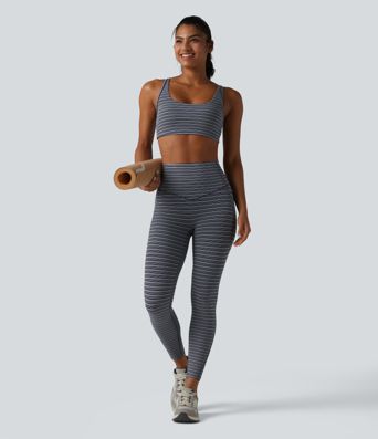 Halara UltraSculpt™ Jacquard Stripe Low Support U-Neck Cut-out Built-in Bra Yoga Sports Bra