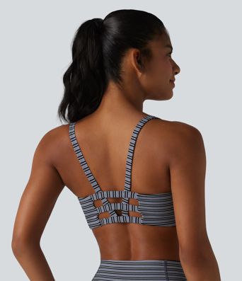 Halara UltraSculpt™ Jacquard Stripe Low Support U-Neck Cut-out Built-in Bra Yoga Sports Bra