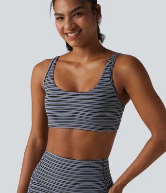 Halara UltraSculpt™ Jacquard Stripe Low Support U-Neck Cut-out Built-in Bra Yoga Sports Bra