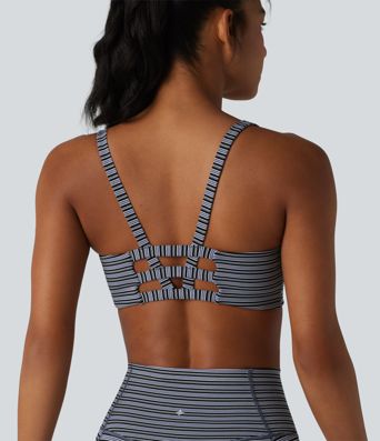 Halara UltraSculpt™ Jacquard Stripe Low Support U-Neck Cut-out Built-in Bra Yoga Sports Bra