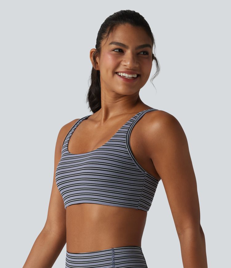 Halara UltraSculpt™ Jacquard Stripe Low Support U-Neck Cut-out Built-in Bra Yoga Sports Bra