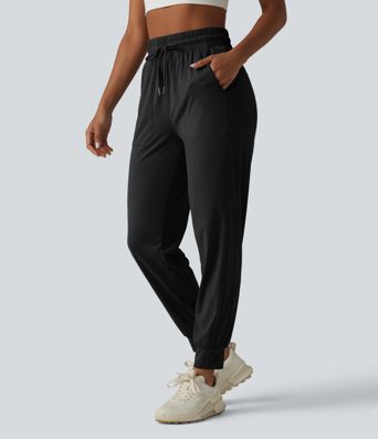 High Waisted Drawstring Cool Touch Workout Joggers with Pockets-UPF50+