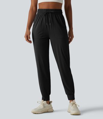 High Waisted Drawstring Cool Touch Workout Joggers with Pockets-UPF50+