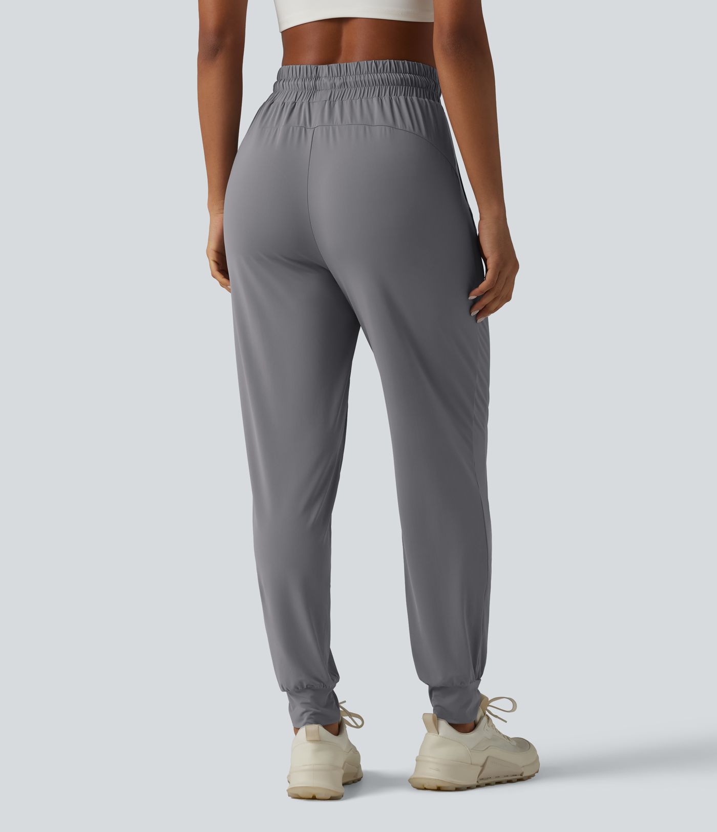 High Waisted Drawstring Cool Touch Workout Joggers with Pockets-UPF50+