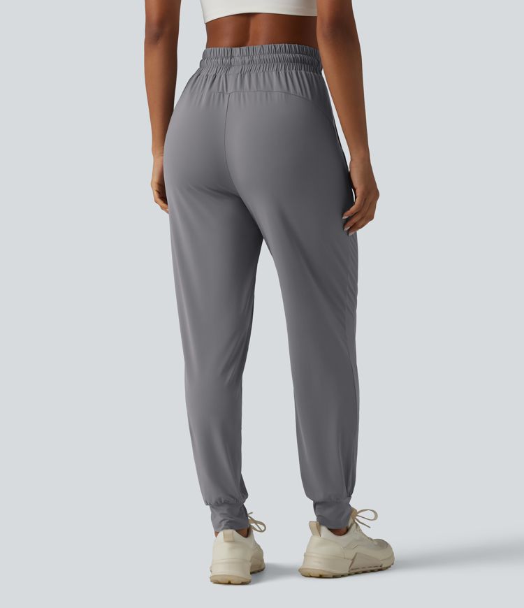High Waisted Drawstring Cool Touch Workout Joggers with Pockets-UPF50+