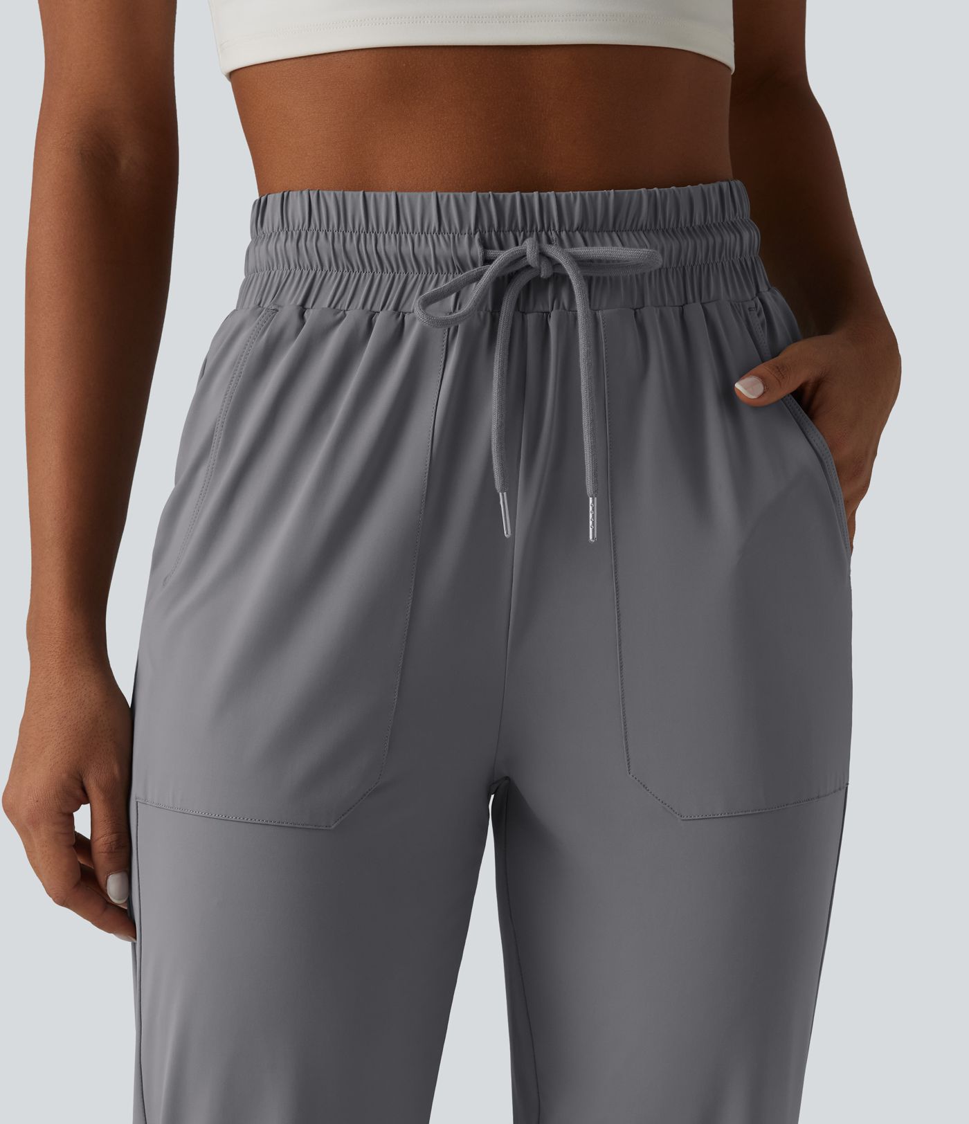 High Waisted Drawstring Cool Touch Workout Joggers with Pockets-UPF50+