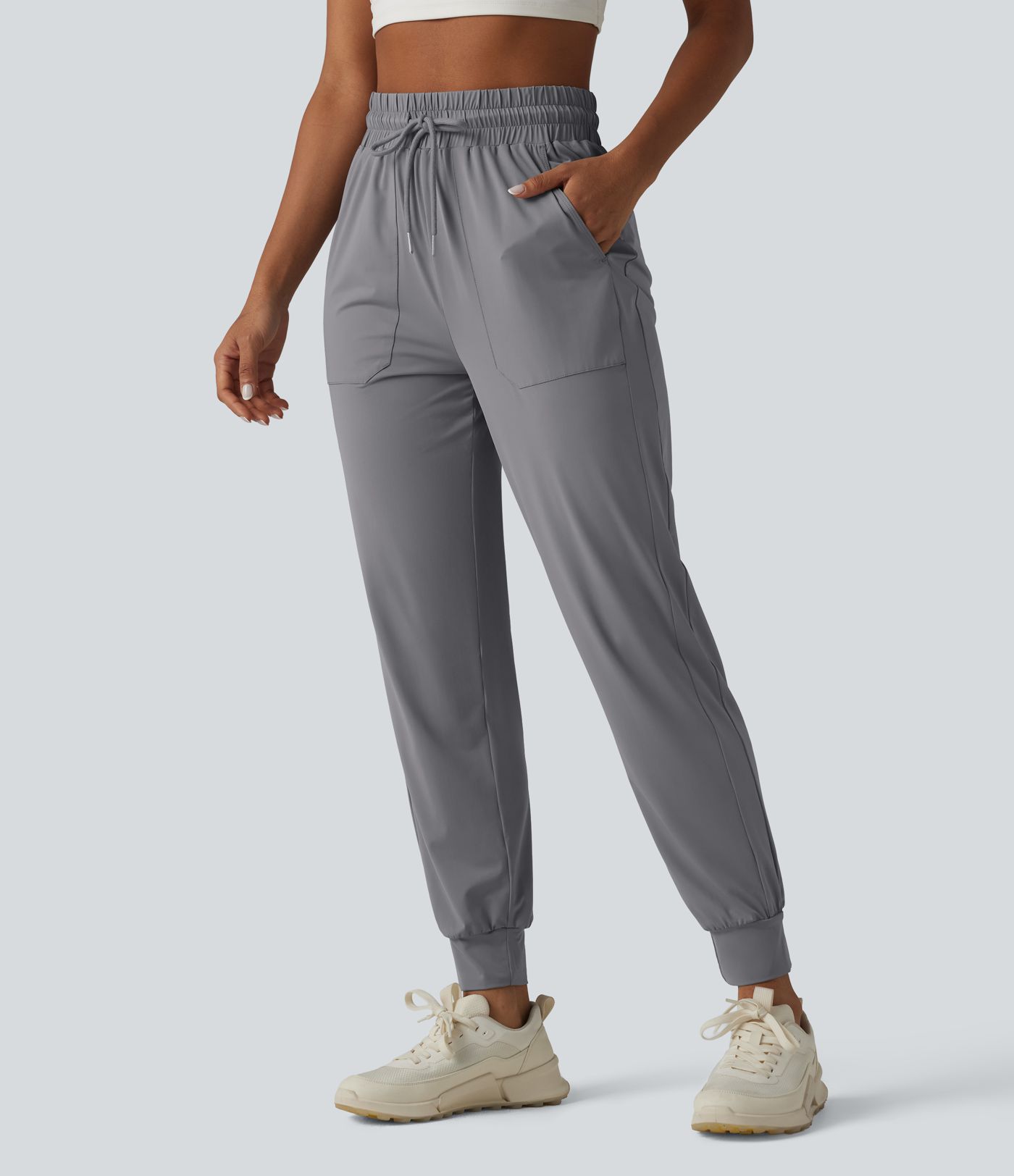 High Waisted Drawstring Cool Touch Workout Joggers with Pockets-UPF50+
