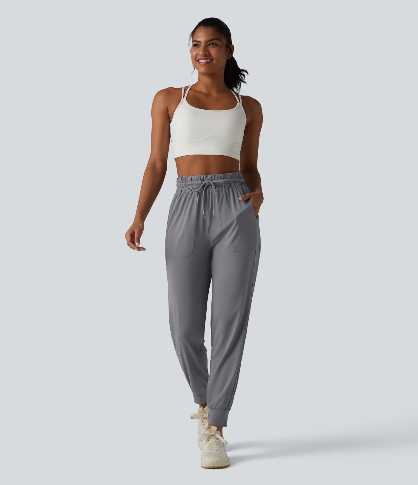 High Waisted Drawstring Cool Touch Workout Joggers with Pockets-UPF50+