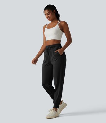 High Waisted Drawstring Cool Touch Workout Joggers with Pockets-UPF50+