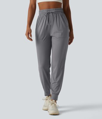 High Waisted Drawstring Cool Touch Workout Joggers with Pockets-UPF50+
