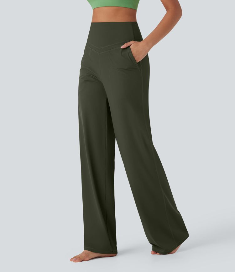 Pantalon de yoga droit gainant taille haute avec poches Halara UltraSculpt™