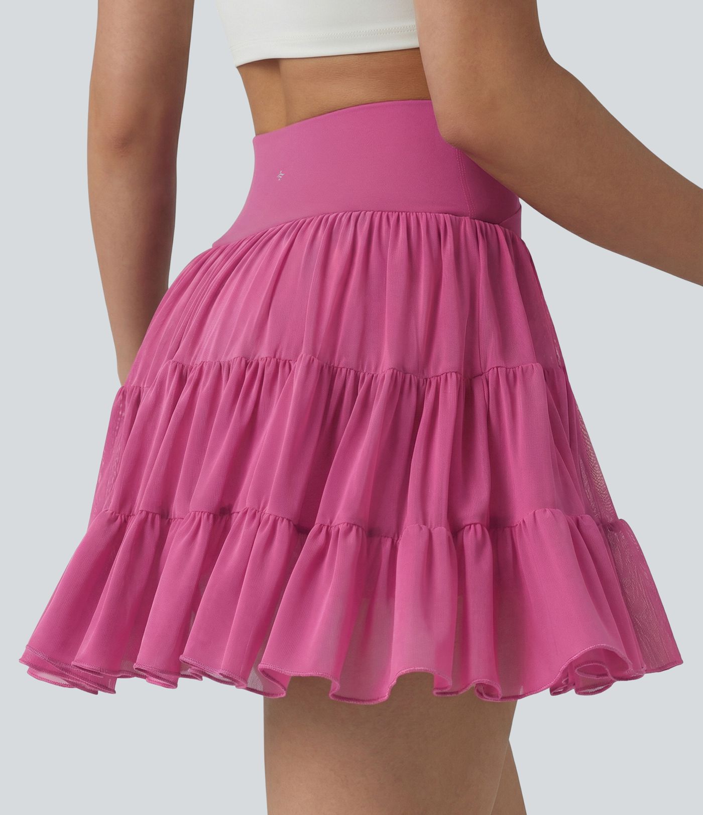 High Waisted Crossover Flowy 2-in-1 Mini Tennis Skirt with Pockets