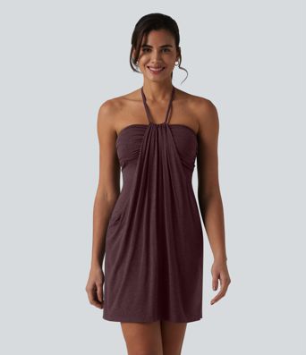 Halter Tie Back Mini Resort Dress with Pockets