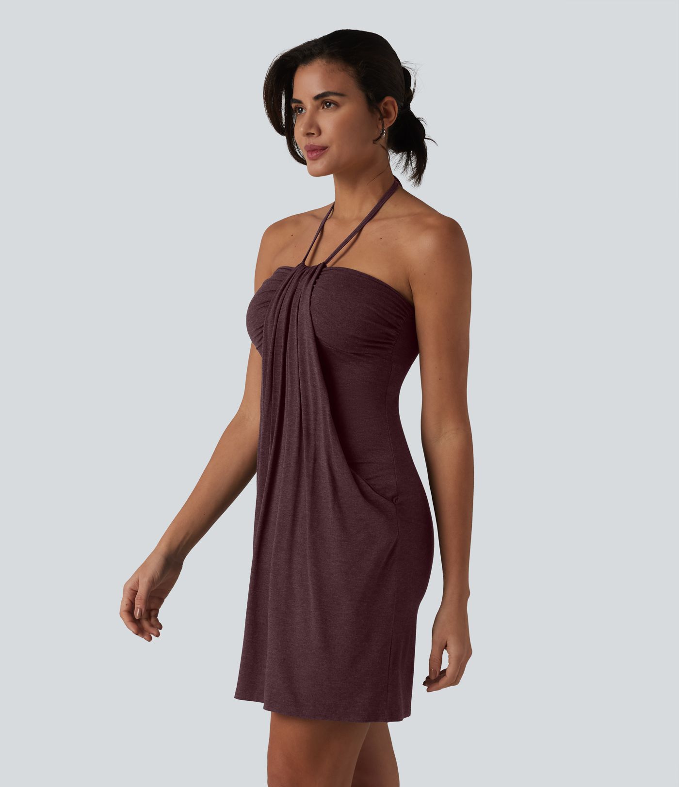 Halter Tie Back Mini Resort Dress with Pockets