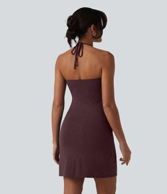 Halter Tie Back Mini Resort Dress with Pockets
