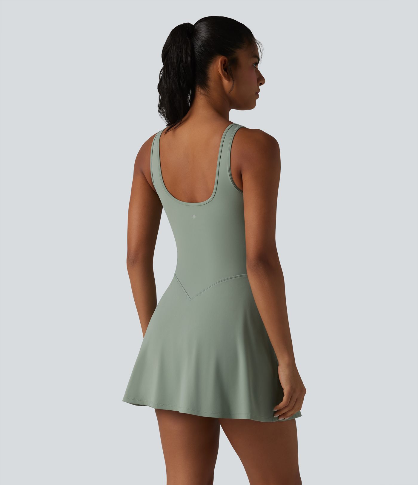 U Neck Sleeveless 2-in-1 Built-in Bra Mini Workout Active Dress with Pockets-Easy Peezy