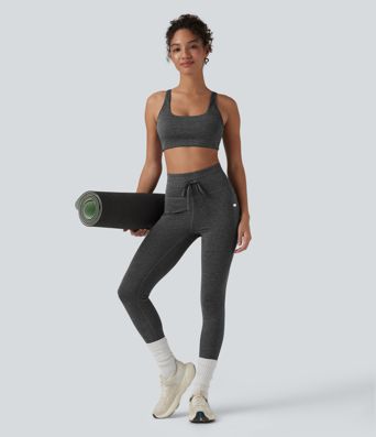 Halara UltraSculpt™ Heathered High Waisted Drawstring Quick Dry Yoga 7/8 Leggings with Pockets Halara UltraSculpt™ Heathered High Waisted Drawstring Quick Dry Yoga 7/8 Leggings with Pockets